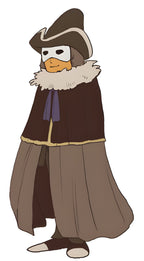 Ein maskierter Mann in braunem Mantel und Hut ist in Professor Layton and the Miracle Mask / Mascara de los Prodigios.