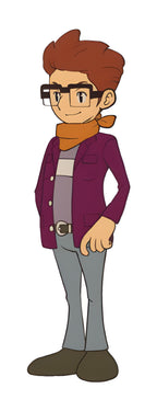 Ein junger Mann mit Brille und Halstuch ist in Professor Layton and the Miracle Mask / Mascara de los Prodigios abgebildet.