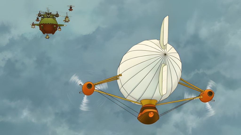 Zwei Luftschiffe fliegen am Himmel in Professory Layton und das Vermächtnis von Aslant.