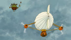 Zwei Luftschiffe fliegen am Himmel in Professory Layton und das Vermächtnis von Aslant.