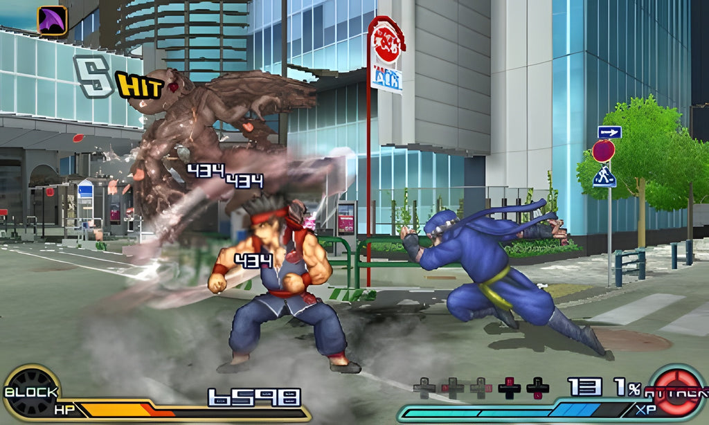 Die Rückseite der Verpackung von Project X Zone 2 zeigt Spielszenen und Textinformationen.