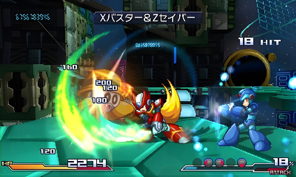 Project X Zone zeigt Mega Man Zero und Mega Man X in einem Kampf mit Spezialattacken.