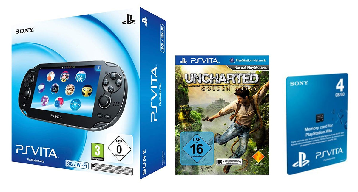 Konsole WiFi schwarz + 4GB Memorycard + Uncharted Golden Abyss