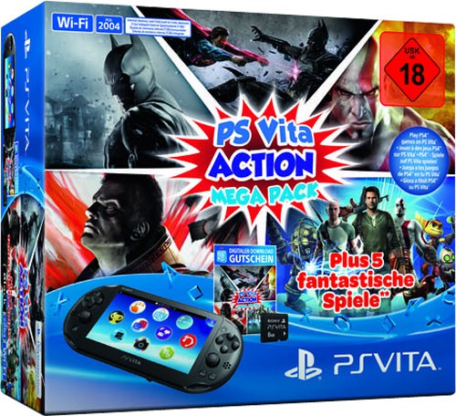 Konsole WiFi schwarz Action Mega Pack + 8GB Memorycard + 5 Spiele
