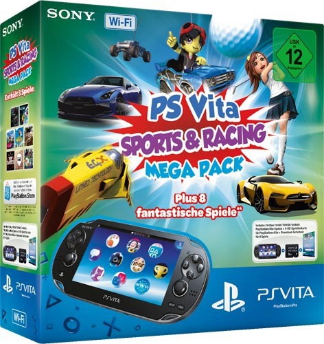 Konsole WiFi schwarz Sport & Racing Mega Pack + 8GB Memorycard + DLC für 8 Games