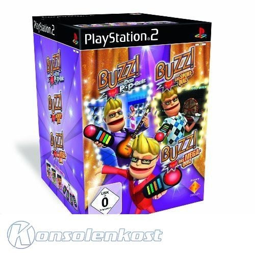 BUZZ! Pack: Pop Quiz + Sports Quiz + Mega Quiz + Buzzer