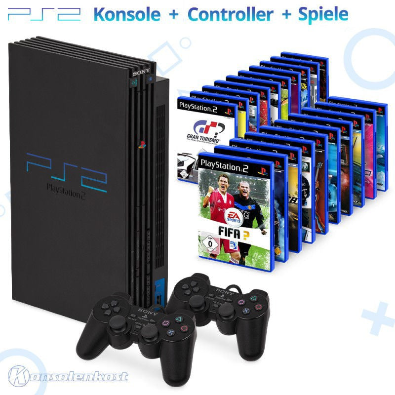 Konsole + viele PS2 Spiele + Controller
