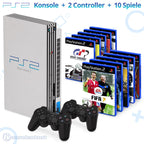 MegaSet: Konsole + 10 Spiele + 2 Original Controller + Zubehör silber