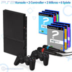 MegaSet: Konsole Slim + 6 SingStar Spiele + 2 Mikros + 2 Original Controller + Zubehör schwarz