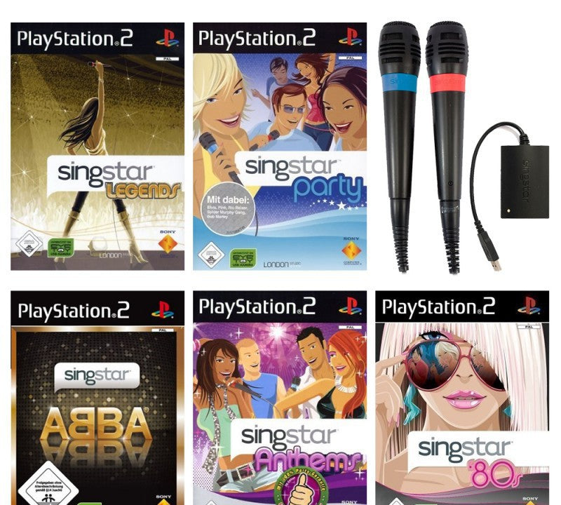 SingStar Megabundle: 5 Spiele & 2 Original Mikrofone & Adapter