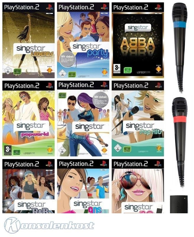 SingStar Megabundle: 9 Spiele & 2 Original Mikrofone & Adapter