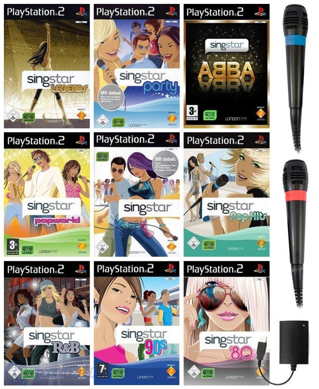 SingStar Megabundle: 9 Spiele & 2 Original Mikrofone & Adapter