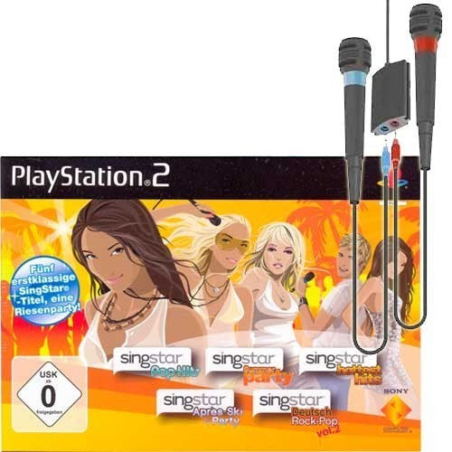 SingStar Multipack: Pop & Party & Hottest & Apres & DRP Vol 2 & 2 Mikros & Adapter