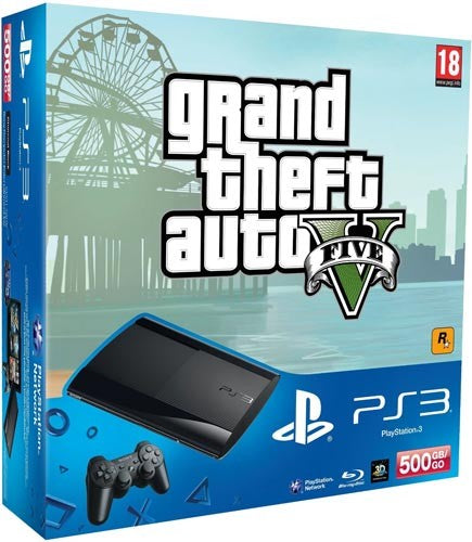 Konsole Super Slim 500GB schwarz + Grand Theft Auto 5 + Original Controller