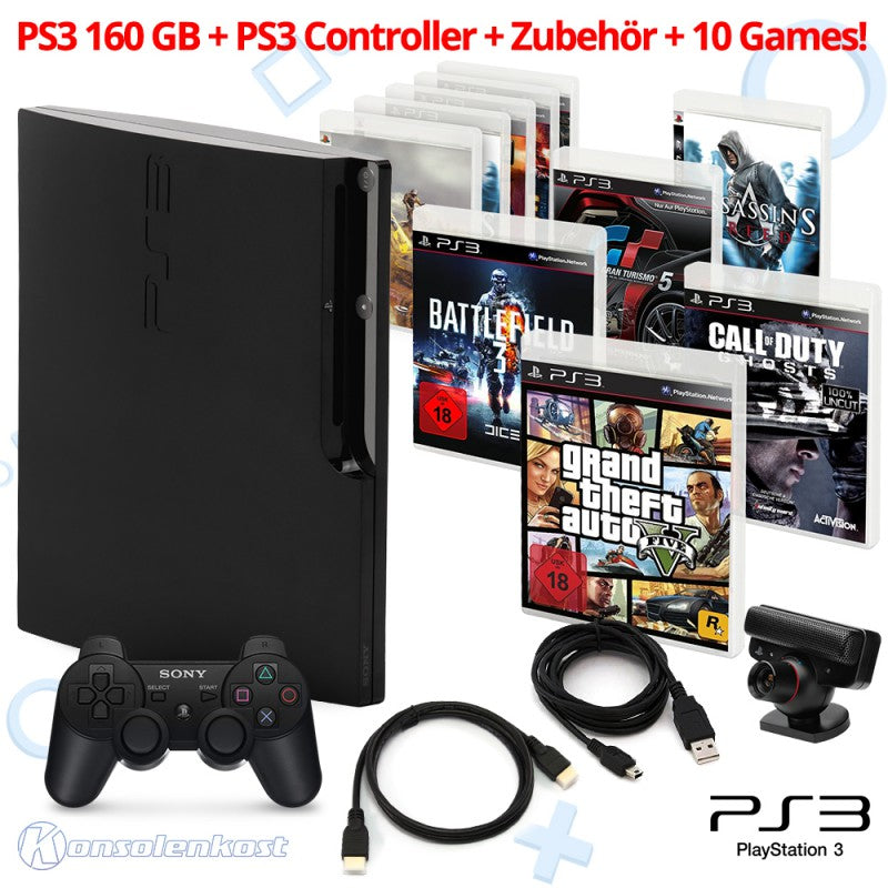 Mega Set: Konsole 160GB schwarz + 10 Top Spiele + Original Controller + Kamera