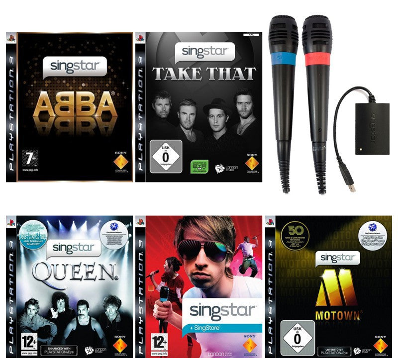 SingStar Megabundle: 5 Spiele, 2 Original Mikrofone & Empfänger