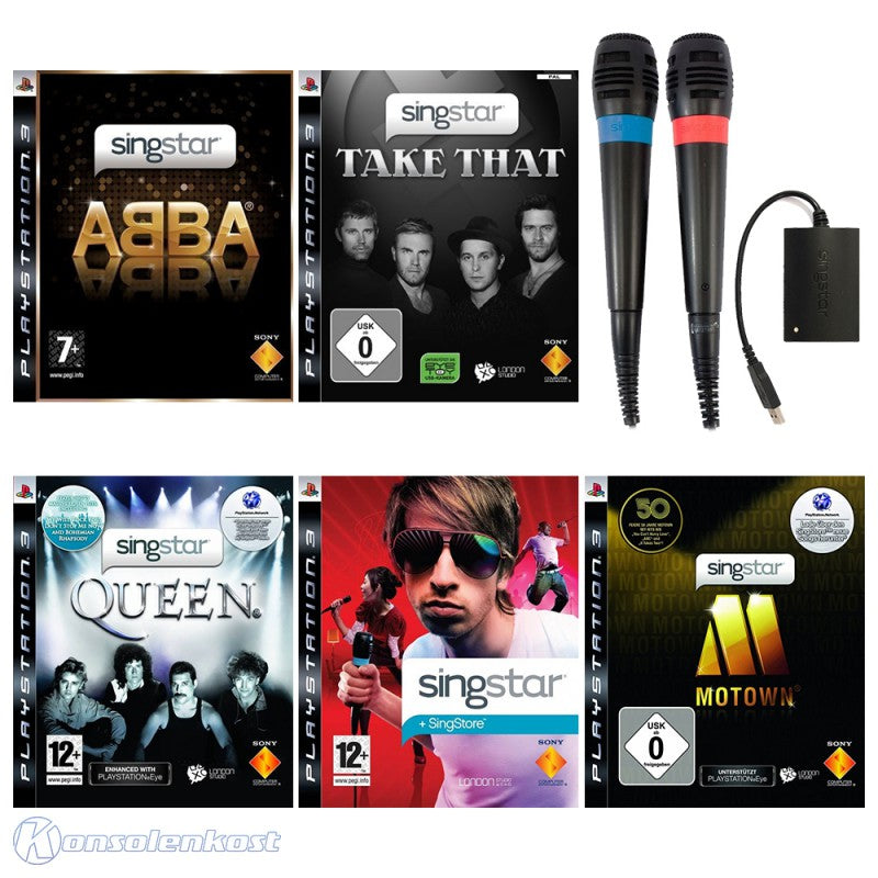 SingStar Megabundle: 5 Spiele, 2 Original Mikrofone & Empfänger