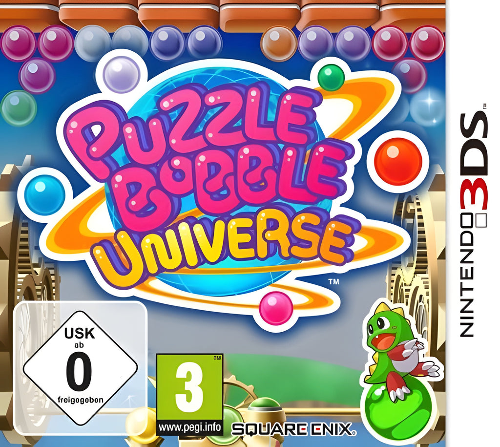 Das Cover von Puzzle Bobble Universe für Nintendo 3DS zeigt den Titel, USK ab 0 und PEGI 3.