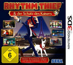 Rhythm Thief und der Schatz des Kaisers zeigt den Hauptcharakter mit seinem Hund vor der Pariser Skyline und Spielszenen.