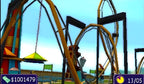Eine Achterbahn mit Looping und ein Kettenkarussell sind in RollerCoaster Tycoon 3D zu sehen.