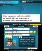 In RPG Maker Fes wird ein Charakter mit Name, Spitzname und Beruf erstellt.