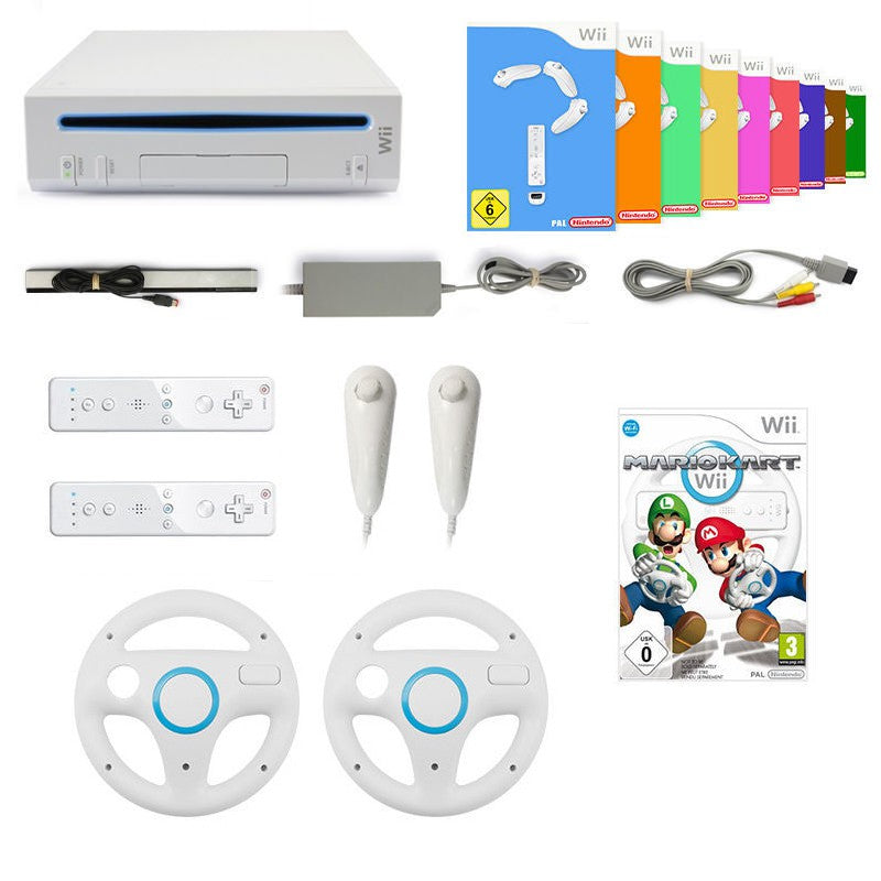 Konsole Giga Set + Mario Kart + 9 Spiele + 2 Remotes + 2 Lenkräder + Zubehör