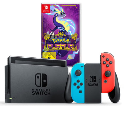 Konsole Neon-Blau/Neon-Rot + Dock + Pokémon Purpur