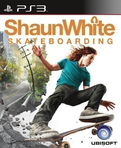 Das Cover von Shaun White Skateboarding für PS3 zeigt einen Skater, der auf einem Skateboard durch eine Stadt.