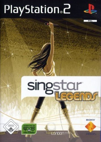 Das Cover von SingStar Legends für PlayStation 2 zeigt eine Sängerin in goldenem Licht, USK ab 0.