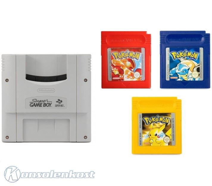 Super GameBoy Adapter + Pokemon Editionen rot, gelb & blau