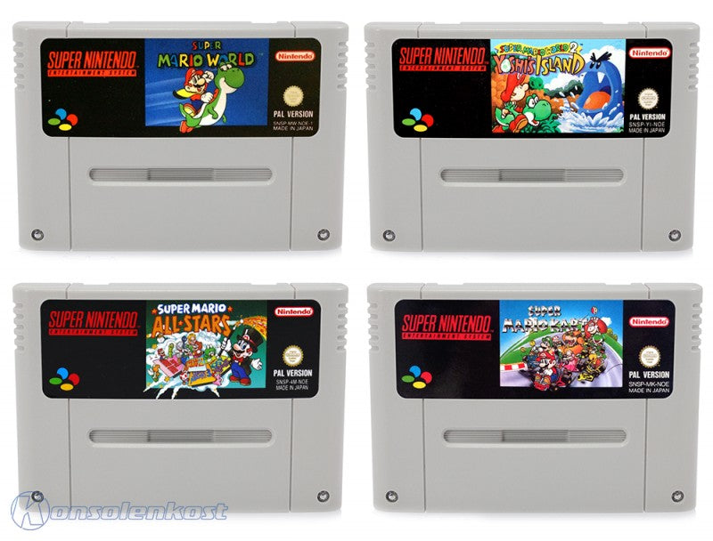 Super Mario Spiele Set: Mario Kart + Mario World + Mario Allstars + Yoshis Island