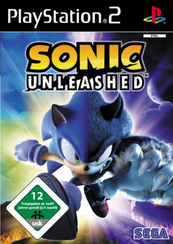 Das Cover von Sonic Unleashed für PlayStation 2 zeigt Sonic als Werwolf mit Krallen und das USK ab 12 Siegel.