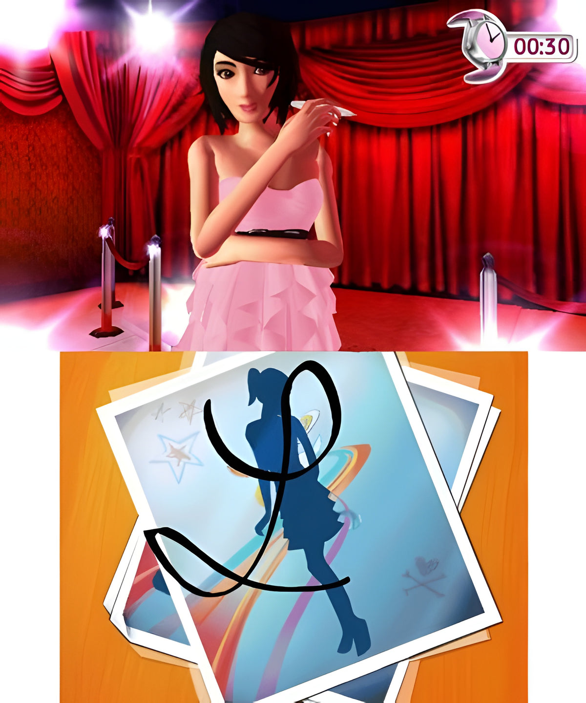 Sophies Freunde: Fashion World 3D zeigt ein Model in einem pinken Kleid auf einem roten Teppich.