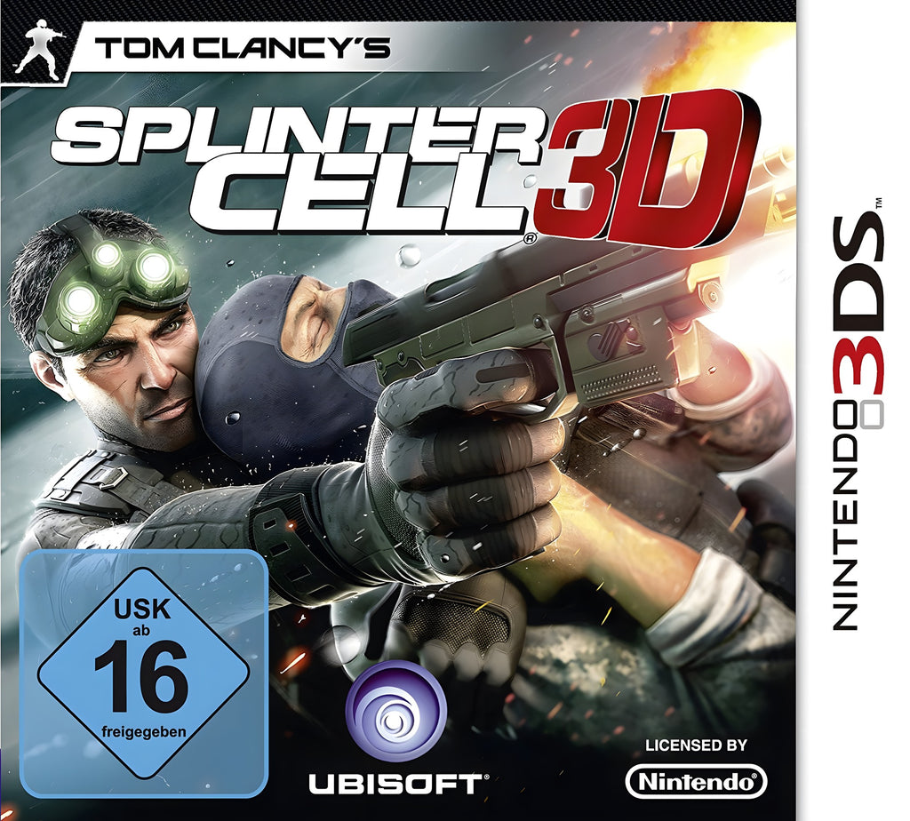Das Cover von Splinter Cell: 3D für Nintendo 3DS zeigt Sam Fisher mit Waffe, USK ab 16.
