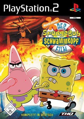 SpongeBob Schwammkopf - Der Film für PlayStation 2, USK ab 0, zeigt SpongeBob und Patrick vor einem feurigen Hintergrund.