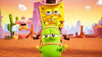 SpongeBob als Cowboy reitet auf einem grünen Wesen, während Patrick daneben schwebt.
