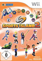 Die Vorderseite des Spiels Sports Island 2 für Wii mit dem USK-Siegel ab 0 Jahren zeigt mehrere Comic-Sportler.