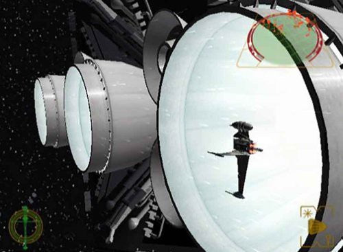 Ein B-Wing-Sternenjäger fliegt in den großen, leuchtenden Triebwerksauslass eines riesigen Raumschiffs.