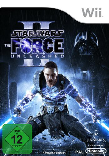 Das Cover von Star Wars: The Force Unleashed II für Wii zeigt den Protagonisten mit zwei Lichtschwertern und USK ab 12.