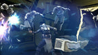 Eine Spielfigur kämpft gegen mehrere schwebende Sturmtruppler in einem blauen Energiefeld.