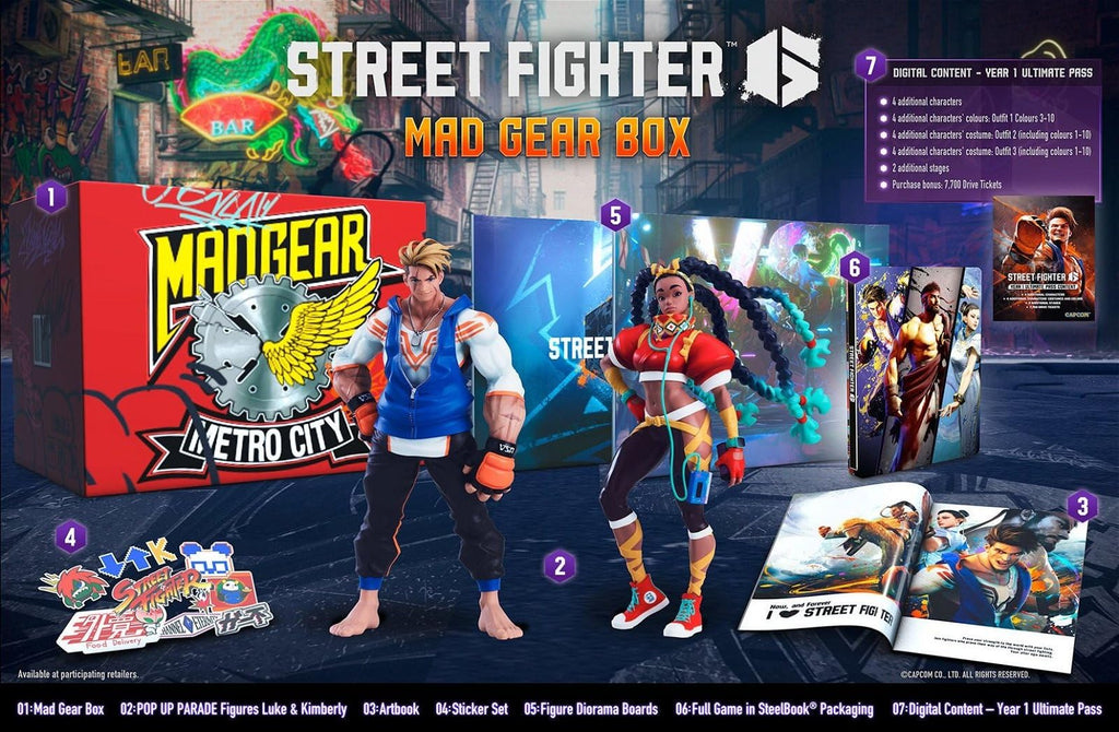 Der Inhalt der Street Fighter 6 Collectors Edition mit Figuren, Steelbook und Artbook ist hier zu sehen.