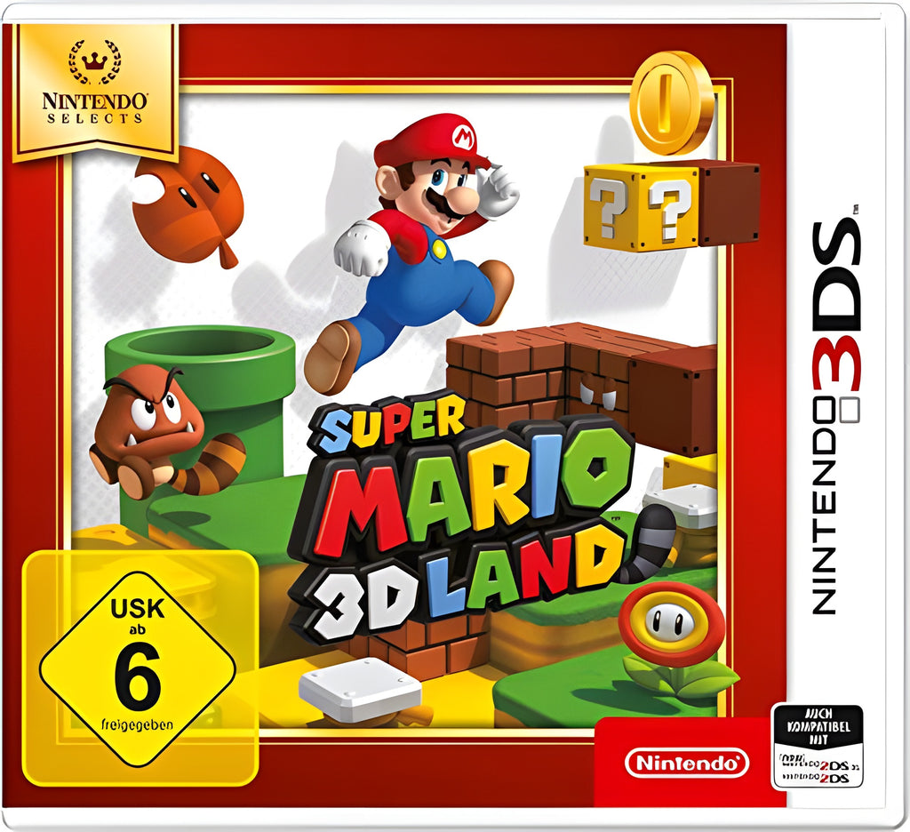 Das Cover von Super Mario 3D Land für Nintendo 3DS zeigt Mario, einen Goomba und das USK-Siegel ab 6.