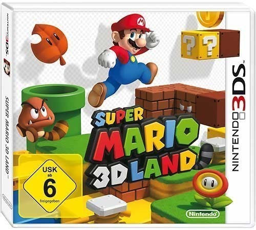 Das Hauptbild von Super Mario 3D Land für Nintendo 3DS zeigt Mario springend über dem Titel, USK ab 6.
