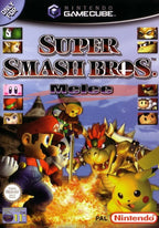 Das Cover von Super Smash Bros. Melee für GameCube zeigt Mario, Link, Bowser und Pikachu im Kampf.