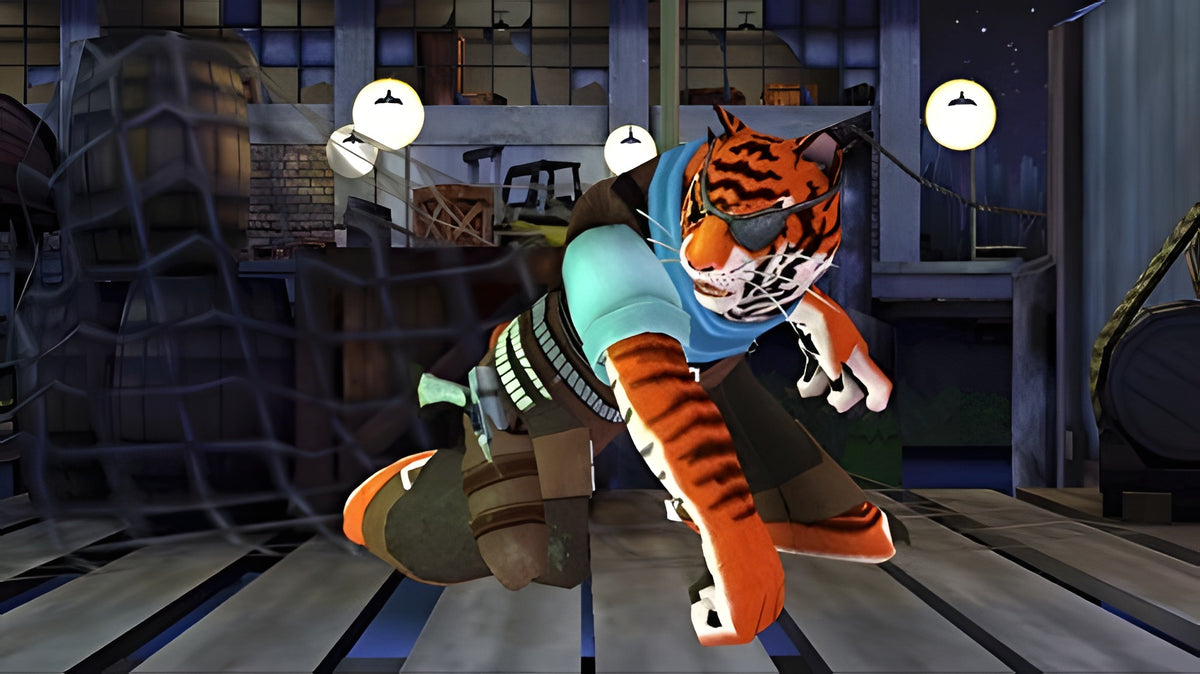 Ein Tiger-Charakter mit Augenklappe in Teenage Mutant Ninja Turtles: Die Gefahr des Ooze-Schleims.