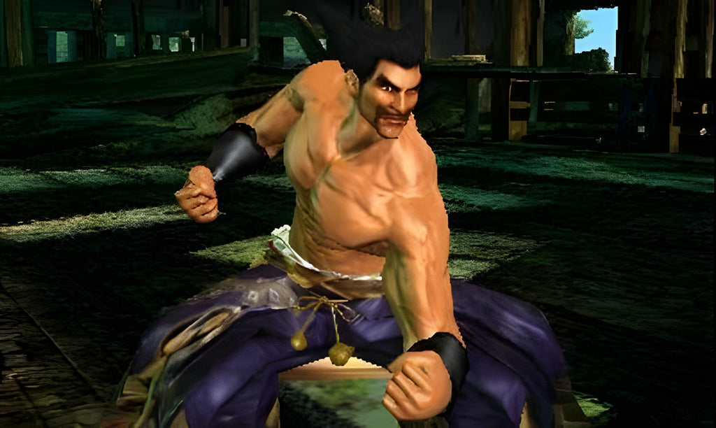 Kazuya Mishima aus Tekken 3D Prime Edition ist in Nahaufnahme mit grimmigem Blick zu sehen.