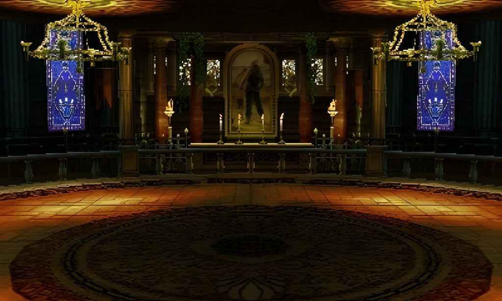 In Tekken 3D Prime Edition ist eine opulente Kampfarena mit Leuchtern und einem Gemälde zu sehen.