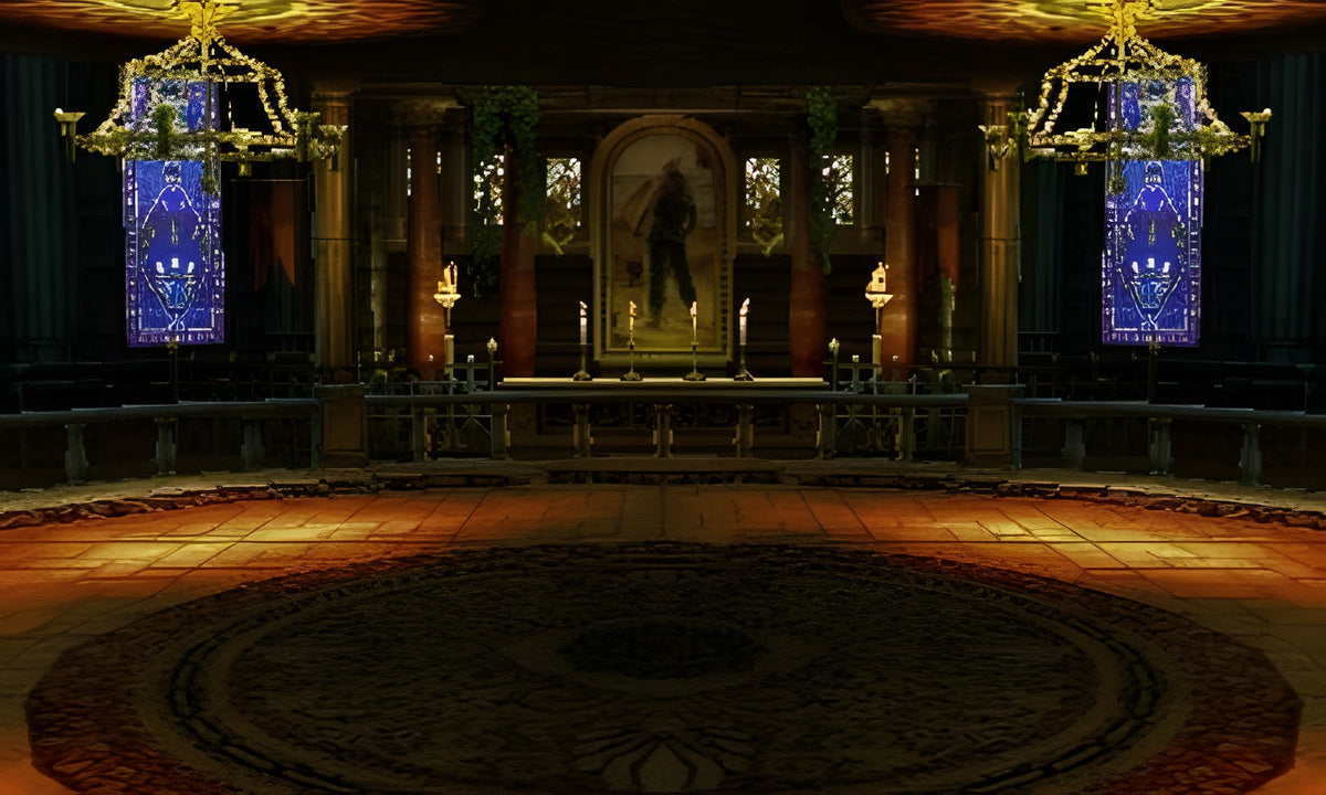 In Tekken 3D Prime Edition ist eine opulente Kampfarena mit Leuchtern und einem Gemälde zu sehen.