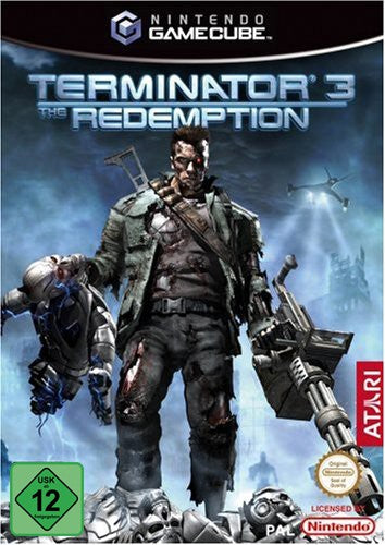 Das Cover von Terminator 3: The Redemption für Nintendo GameCube zeigt den Terminator mit Waffe und USK ab 12 Siegel.