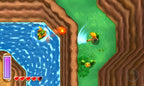 The Legend of Zelda: A Link Between Worlds zeigt Link am Wasser, wie er einen Feuerball auf einen Gegner schießt.